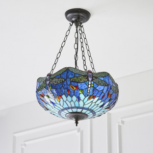 Dragonfly Blue Tiffany Ceiling Light 3 Adjustable Chains - Tiffany Blue Dragonfly Ceiling Light
