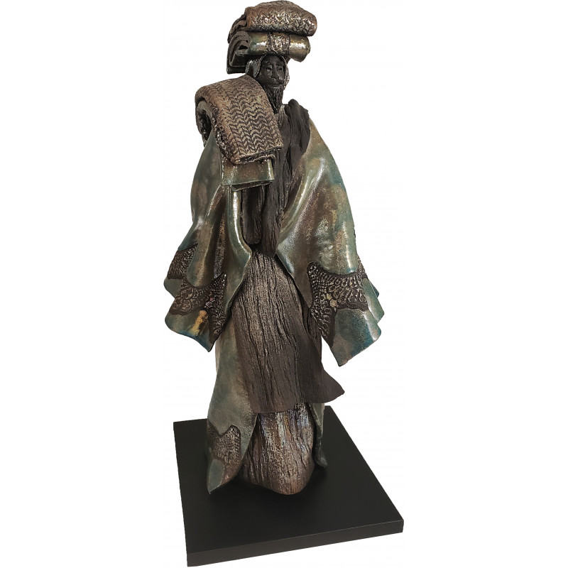 Sculpture raku "Le porteur de tissus" Paul Beckrich